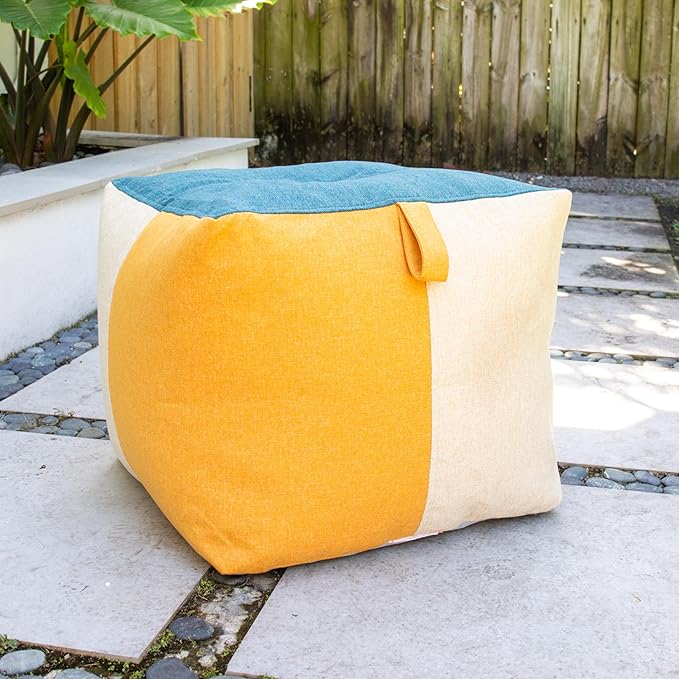 Big Joe Square Ottoman Weatherproof Bean Bag Footrest, Sunset Block Intertwist, Weather Resistant UV-Protected Fabric, 2 feet BigJoe