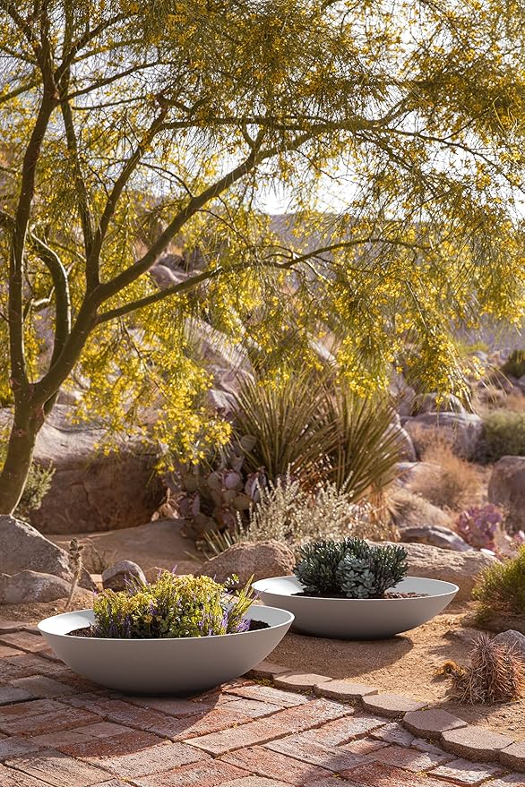 Veradek Mason Series Lane Bowl Planter| for Indoor or Outdoor Tabletops/Gardens |Made from Plastic-Stone Composite with Drainage Holes|Modern Décor for Flowers, Succulents, Small Plants VeradekOutdoor