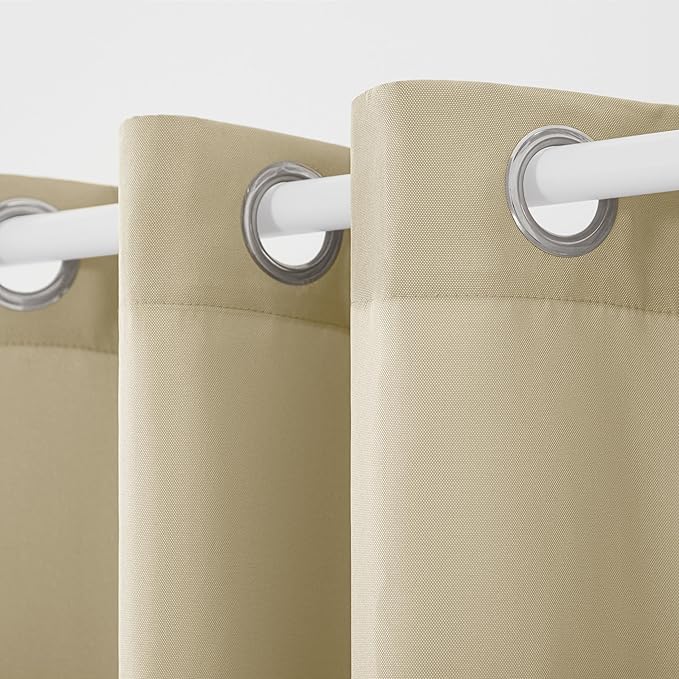 TOWN & COUNTRY BASICS Cabana Solid Heavyweight Indoor Outdoor Curtains, Light Filtering Opacity with Grommet Top, Water Repellent, 2-Pack Set, 54"x84", Natural TOWN+%26+COUNTRY+BASICS