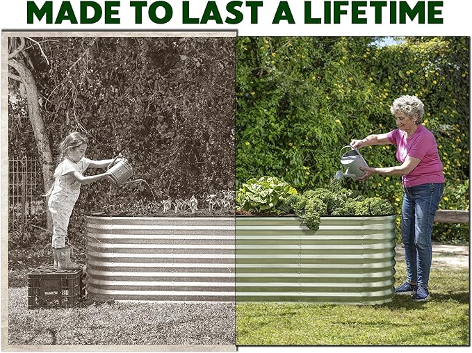 Plant & Plot Galvanized Raised Garden Beds Outdoor // 8×2×2 ft Planter Raised Beds for Gardening, Vegetables, Flowers // Large Metal Garden Box (Silver) // Patented Tool-Free Design PlantPlot