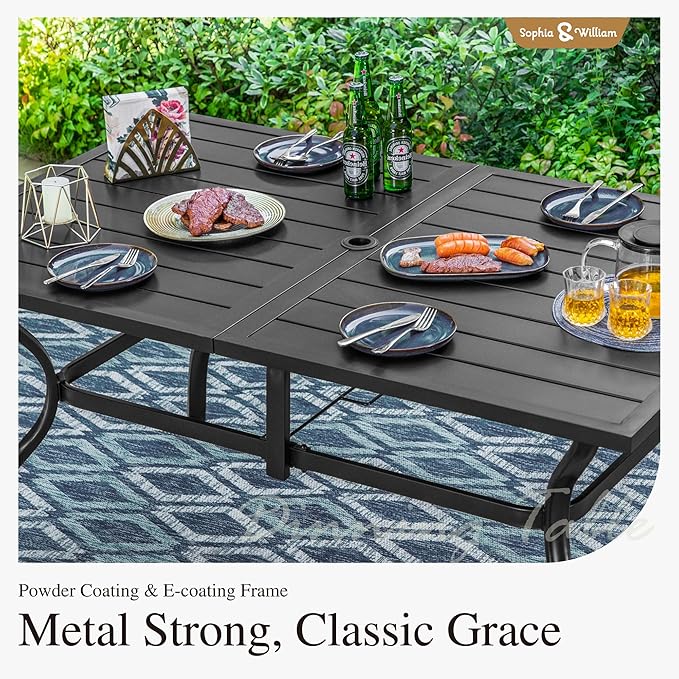 Sophia and William Patio Dining Set for 6, Outdoor Table and Chairs, Removable Seat Cushions, 60" Black Patio Dining Table,Blue SophiaWilliam