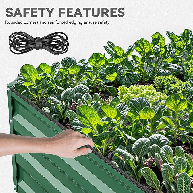 YITAHOME 96x48x12 in 2pcs Galvanized Raised Garden Bed Kit, Large Metal Planter Box with Gloves, Safety Rubber & Support Rod, Outdoor Flower Bed for Plants Vegetables, Green YITAHOME