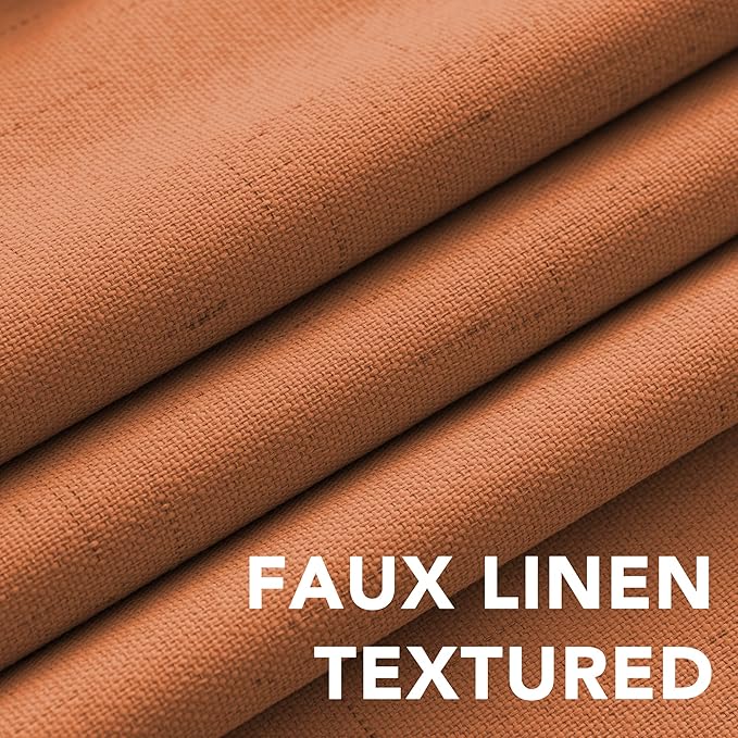 H.VERSAILTEX 100% Blackout Curtains for Bedroom Thermal Insulated Linen Textured Curtains Heat and Full Light Blocking Drapes Living Room Curtains 2 Panel Sets, Orange, 42x63 Inch HVERSAILTEX