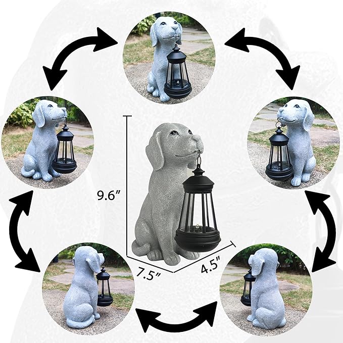 Solar Dog Outdoor Garden Statue with LED Light,Dog Solar Lights Lantern Outside Decorations for Yard, Lawn Decor Statue for Patio, Balcony, Yard Ornament,Unique Dog Gifts for Mom Qobumy