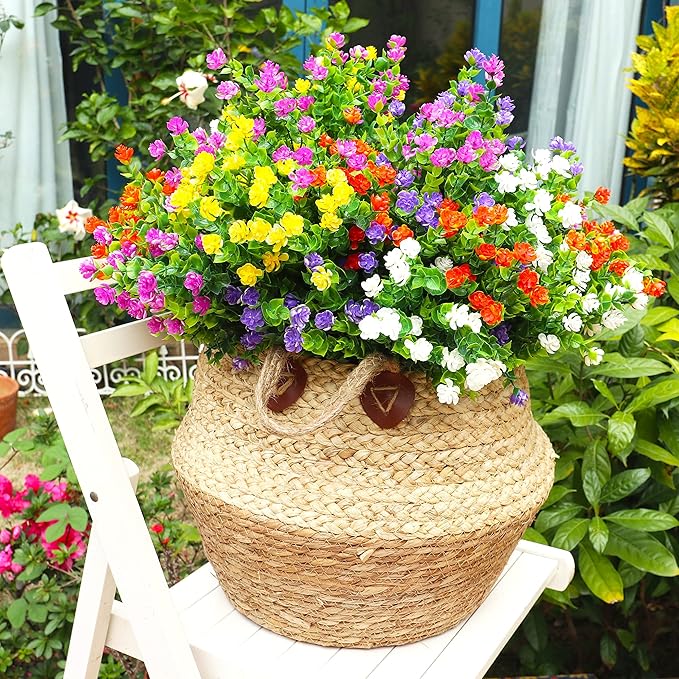 20 Bundles Artificial Flowers Outdoor Fake Plants, UV Resistant No Fade Faux Plastic Greenery Shrubs for Hanging Planter Garden Porch Window Box Outside Decoration,Home Indoor Decor, 5 Colors YIBUKIY