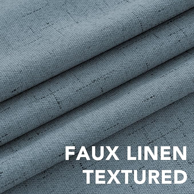 H.VERSAILTEX Linen Blackout Curtains Durable Thick Textured Linen Look 100% Blackout Patio Door Curtain Anti Rust Grommet Extra Wide Sliding Door Curtain Panel, W100 x L96 inch - Stone Blue HVERSAILTEX
