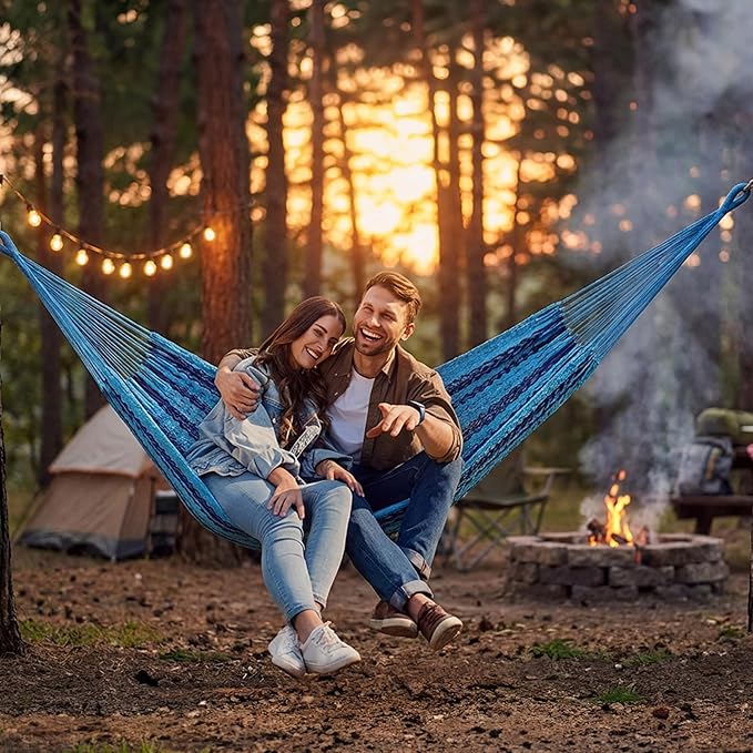 Sunnydaze Handwoven XXL Thick Cord Mayan Double Hammock for Outside - 625-Pound Capacity Heavy-Duty Outdoor Hammock - Blue SunnydazeDecor