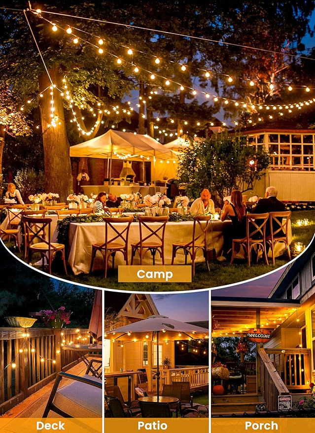 Brightown 108FT 52 LED Solar String Lights Outdoor with Remote & USB Port, Shatterproof Bulbs, Dimmable & Timable, 3 Light Modes, Patio Lights Solar Powered for Camping Backyard Garden Decor Brightown