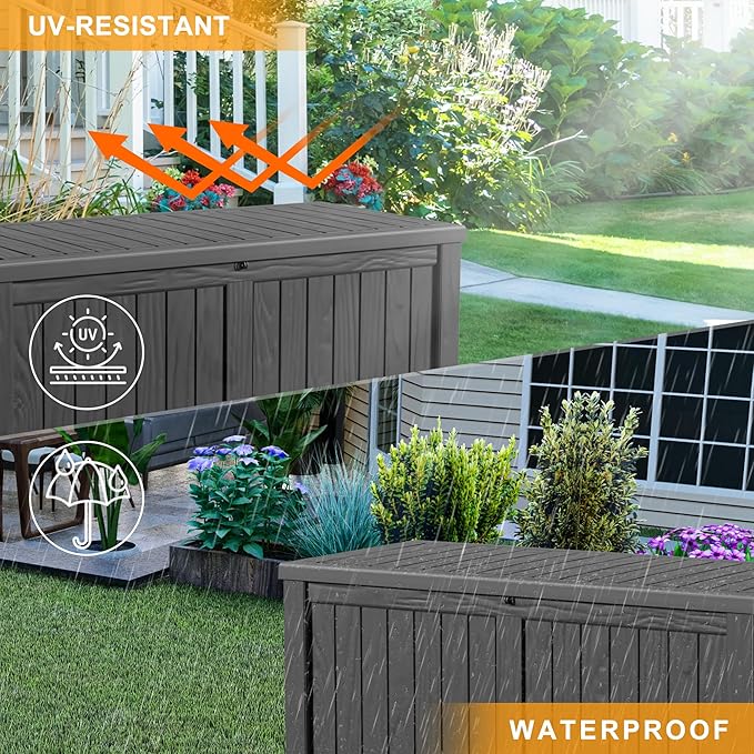 DRATO 120 Gallon Large Deck Box, Outdoor Storage Box for Patio Furniture, Patio Cushions, Gardening Tools, Pool Supplies,660lbs Weight Capacity,Waterproof Resin Storage Boxes（Black，120 Gallon） DRATOprovidesawarmandcozy