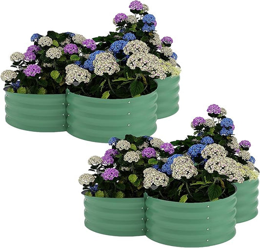 GarveeLife 2-Pack Galvanized Raised Garden Bed – Rust-Resistant Petal-Shaped Outdoor Planter Box with Open Base for Herbs, Veggies & Flowers, Ground-Connected Design for Deep Root Growth,Green GarveeLife
