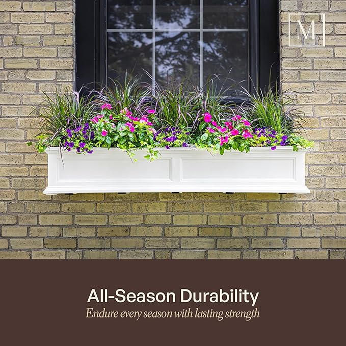 Mayne Fairview 3ft Durable Self Watering Window Box Planter with Wall Mount Brackets, UV & Weather Resistant, Double Wall Design, New England Architecture for Outdoor Décor, Black Mayne