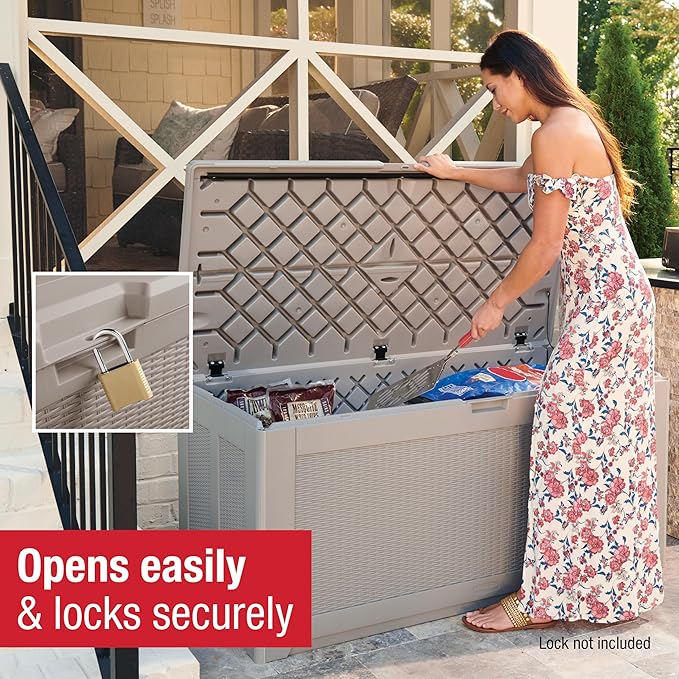Rubbermaid Extra Large Resin Outdoor Storage Deck Box (134 Gal), Weather Resistant, Gray, Deck Organization for Home/Backyard/Pool Chemicals/Toys/Garden Tools/Porch/Patio Cushions Rubbermaid