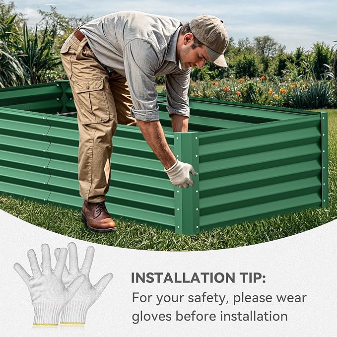 YITAHOME 72x36x18 in 2pcs Galvanized Raised Garden Bed Kit, Large Metal Planter Box with Gloves & Support Rod, Outdoor Flower Bed for Plants Vegetables, Green YITAHOME