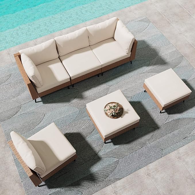 LAUSAINT HOME Outdoor Patio Furniture, 6 Piece Outdoor Sectional Sofa PE Rattan Wicker Patio Conversation Sets, All Weather Patio Furniture Set with Thick Cushions for Garden, Backyard(Beige) LAUSAINTHOME
