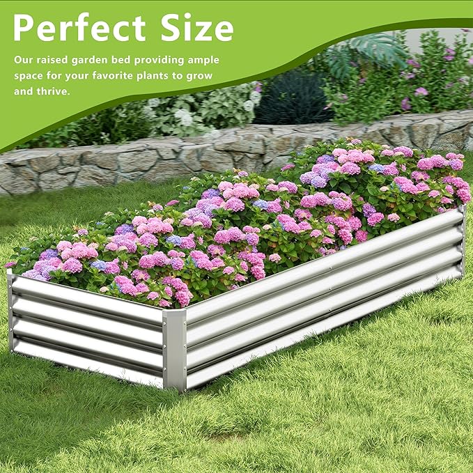 2PCS 8x2x1FT Galvanized Raised Garden Bed, Galvanized Planter Raised Garden Boxes Outdoor, Large Metal Raised Garden Beds for Vegetables-Silver AyenGuard