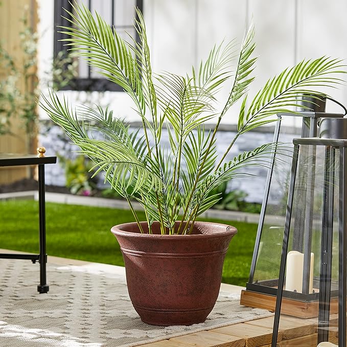 The HC Companies Sierra Round Self-Watering Pot - Lightweight Plastic Planter for Herbs & More - Durable Plant Pots for Indoor Plants & Outdoor Plants (13” Rustic Redstone, Pack of 1) TheHCCompanies