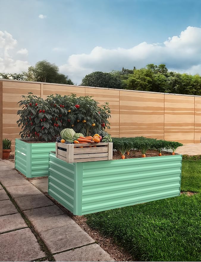 CABIHOME 2 Pcs 6x3x2 Ft Galvanized Raised Garden Bed, Deep Root Planter Box for Vegetables, Flowers, Herbs- Large Metal Raised Garden Bed Kit for Outdoor Use, Green CABIHOME