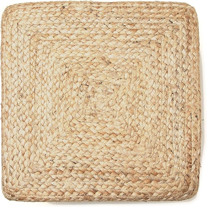REDEARTH · Cube Pouf Foot Stool Ottoman - Jute Braided Pouffe Poof Accent Sitting Footrest for The Living Room, Bedroom, Nursery, Patio, Lounge & Other Rooms in The Home (14.5”X14.5”X16”; Natural) REDEARTH