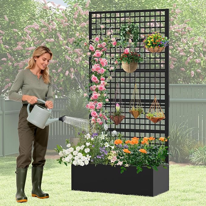 Metal Planter Box with Trellis 36" L x 16" W x 72" H, Raised Garden Bed with Privacy Screen, Privacy Planters for Climbing Plants, Flowers, Vegetables, Fruits Toriexon