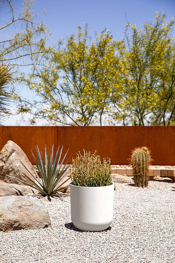 Veradek Mason Series Lima Planter - Round Planter for Indoor or Outdoor Porch/Garden | Made from Plastic-Stone Composite with Drainage Holes | Modern Décor for Succulents, Flowers, Small Plants VeradekOutdoor