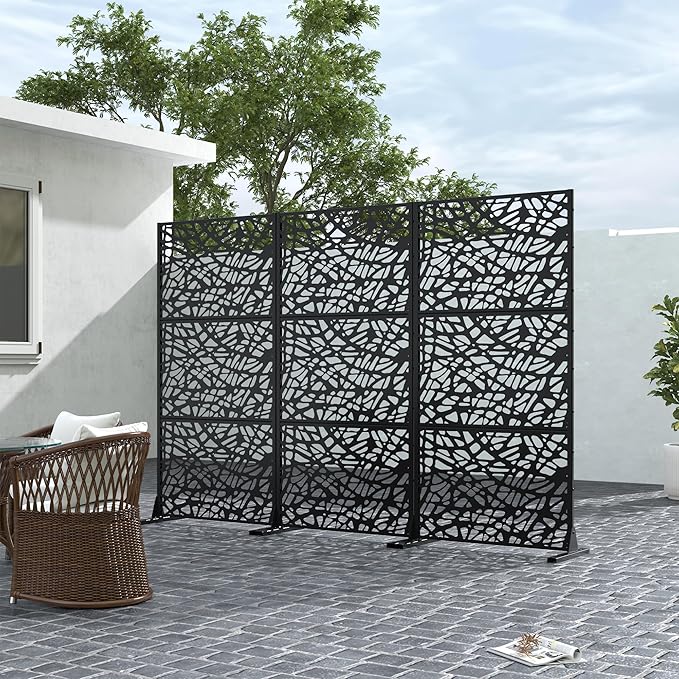 Casaphoria Metal Privacy Screen Outdoor, 72" H x 35" W Freestanding Decorative Privacy Screen for Patio Deck Balcony Garden with Stable Base, Black-Net Casaphoria