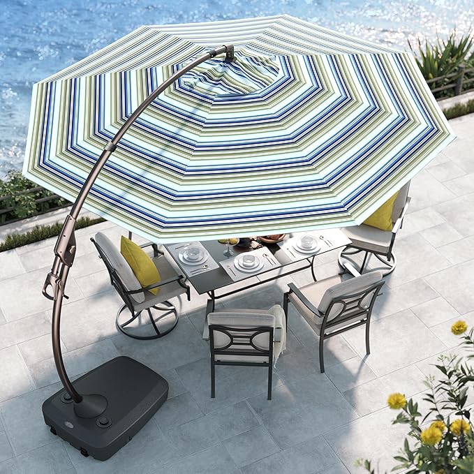 Grand patio 11 FT Cantilever Umbrella with Base Outdoor Large Round Aluminum Offset Umbrella for Pool Garden Backyard (Stripes, 11 FT) GrandPatio