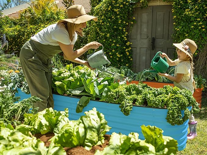 9-in-1 Galvanized Steel Raised Garden Bed // 8×2×1.5 ft Modular Planter for Gardening, Vegetables, Flowers // 18" Tall Metal Raised Garden Beds Outdoor (Teal) // Patented Design Planter Box PlantPlot