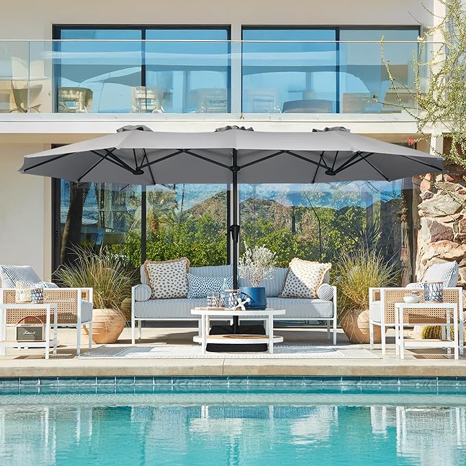 SUPERJARE 13FT Outdoor Umbrella for Patio, Double sided Pool Umbrellas with Fade Resistant Canopy, Large Table Umbrella for Deck, Market, Backyard - Gray SUPERJARE
