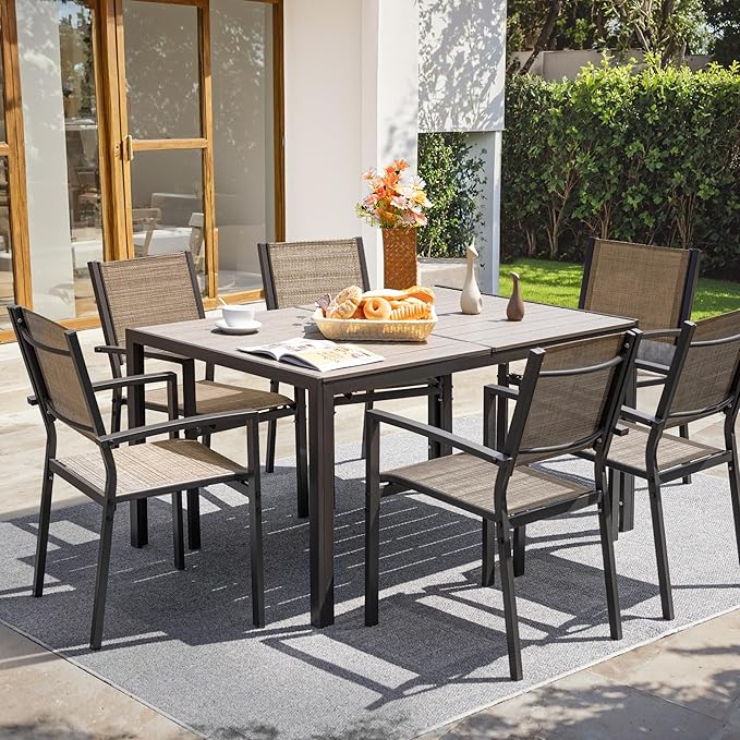 Flamaker Patio Chairs Textilene Outdoor Chairs Set of 6 Stackable Dining Chair for Backyard, Deck, Poolside (Beige) Flamaker
