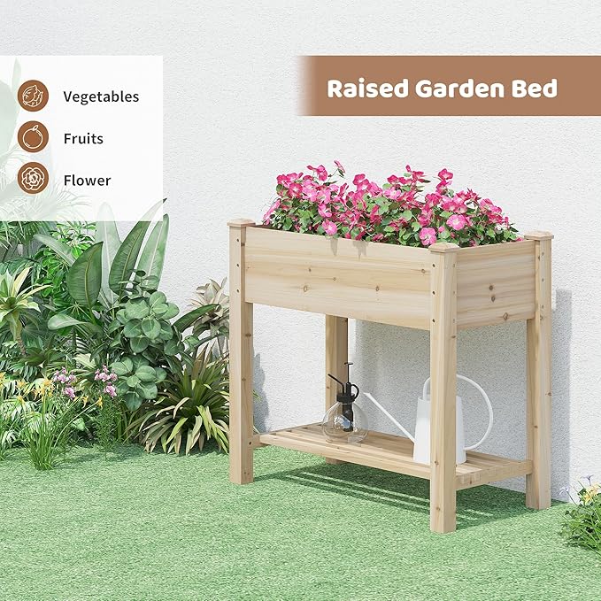 FILWH Raised Garden Bed with Legs Elevated Wooden Planter Box Stand Large Planter Stand Box for Fruits Vegetables Flowers with Divider with Bag - 34x18x30.5IN FILWH