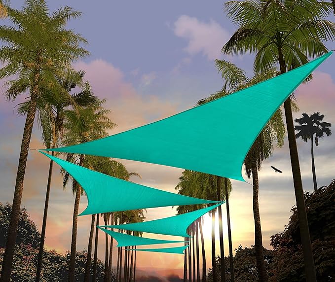 Amgo Custom Size 5' x 5' x 5' Turquoise Triangle Sun Shade Sail Order to Make Canopy Awning UPF50+ AGSLT, 95% UV Blockage, Water & Air Permeable, 200GSM Commercial Standard (We Customize) Amgo