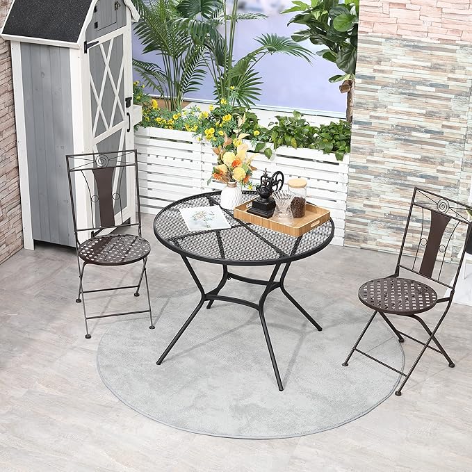Outsunny 35" Round Outdoor Patio Bistro Dining Table, French Cafe Style, Conversation Space, Fast Drying Metal Mesh Tabletop for Garden, Backyard, Poolside, Black Outsunny