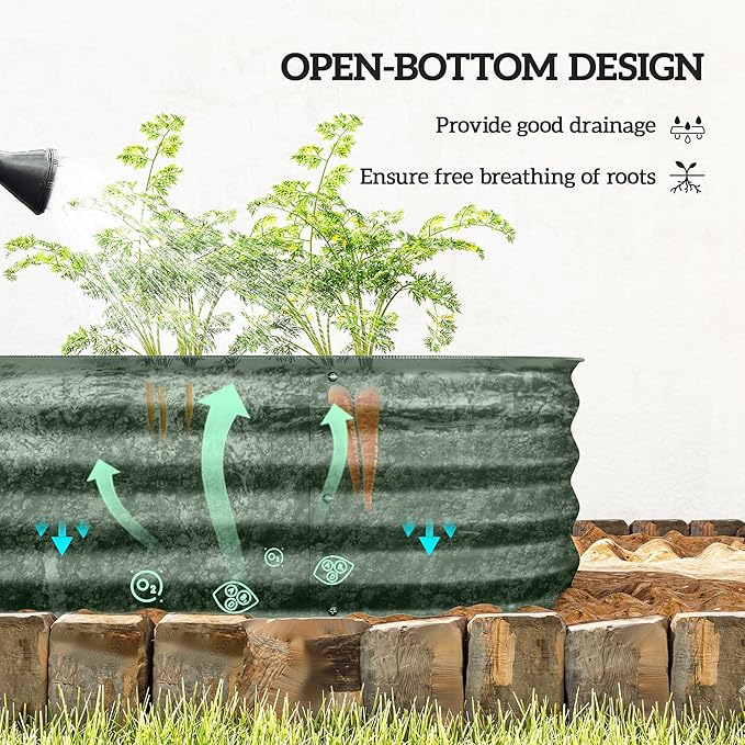 Outsunny 3.5' x 2' x 1' Galvanized Raised Garden Bed Kit, Outdoor Metal Elevated Planter Box with Safety Edging, Easy DIY Stock Tank for Growing Flowers, Herbs & Vegetables, Green Outsunny
