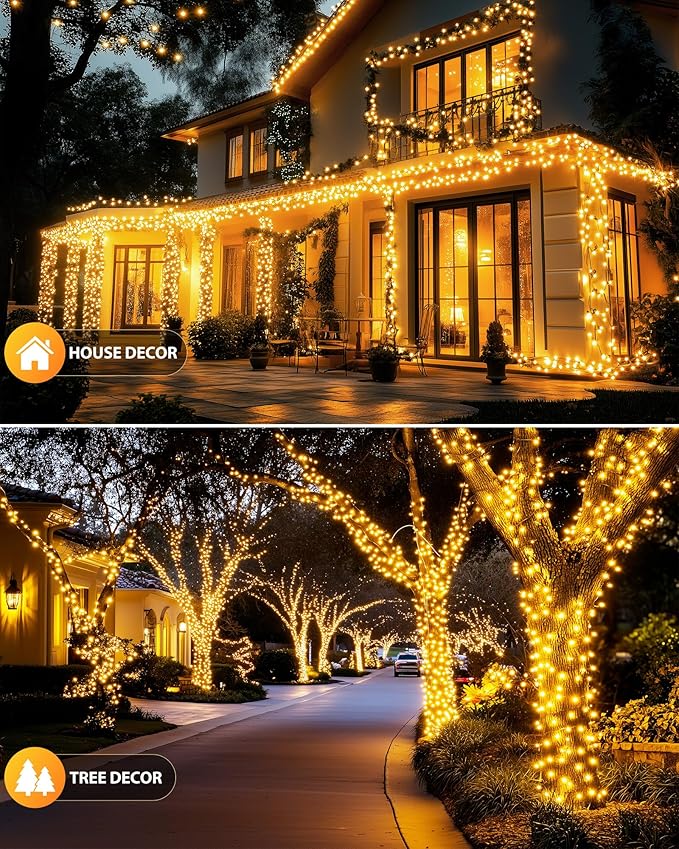 Brightown 4 Pack Solar String Lights for Outside, 184Ft 480 LED Solar Lights Outdoor Waterproof with 8 Modes, Solar Outdoor String Light for Patio Yard Tree Garden Party Decorations, Warm White Brightown