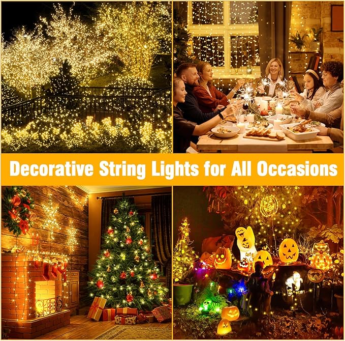 Nisocy 200 LED Christmas Connectable String Lights Outdoor Waterproof – Warm White Fairy Lights with Plug, Tree Lights for Patio, Garden, Bedroom, Wedding, Party, Decor (66FT) NISOCYLighting