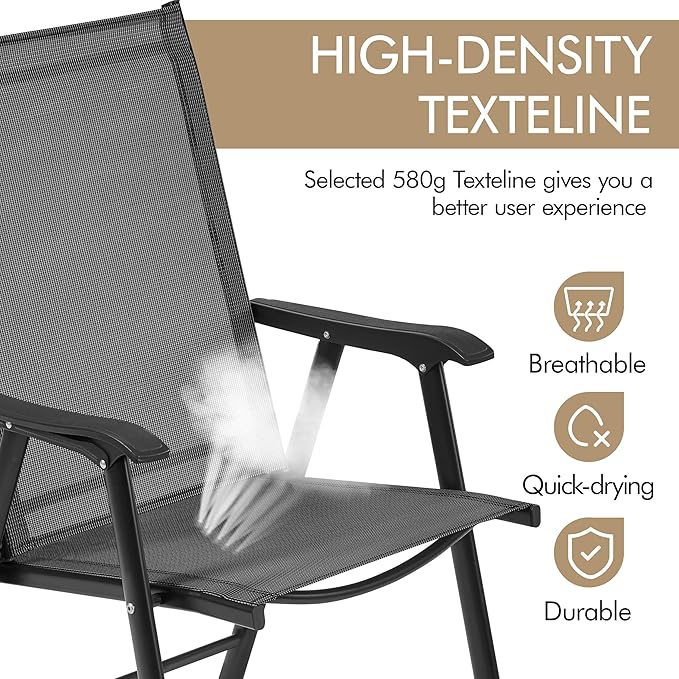 Yaheetech Patio Dining Chairs Set of 2 with Armrests, Outdoor Folding Chairs with Metal Frame and Backrest for Lawn, Garden, Yard and Poolside, Black Yaheetech