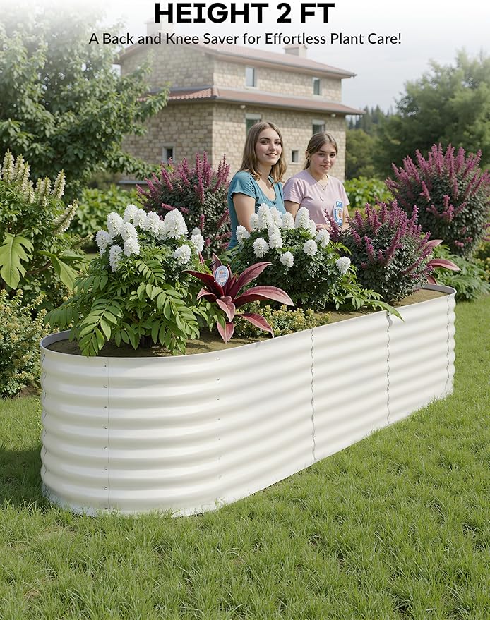 2 Pcs Raised Garden Beds Outdoor 8x2x2 ft - Galvanized Steel Planter Box for Vegetables, Flowers, Rust-Resistant Garden Box, Easy Assembly Raised Beds, Durable Planters for Outdoor Plants, Beige GarveeLife