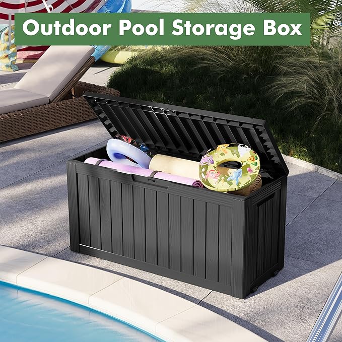 Outdoor Storage Box, Resin Deck Boxes Indoor and outdoor, Waterproof Storage Box Lockable Lid (Black, 85 Gallon) NBYSGO