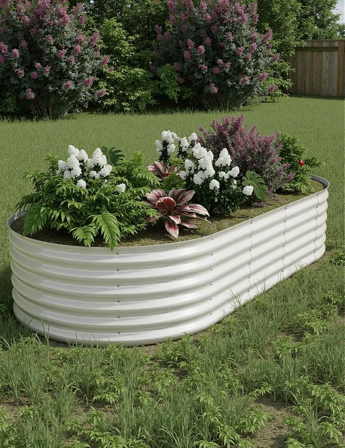 GarveeLife 8x4x1.5 ft Galvanized Raised Garden Bed - 18“ Tall Metal Planter Box for Vegetables, Flowers, Herbs, Rust-Resistant Outdoor Garden Box, Easy Assembly Raised Beds for Gardening, Beige GarveeLife