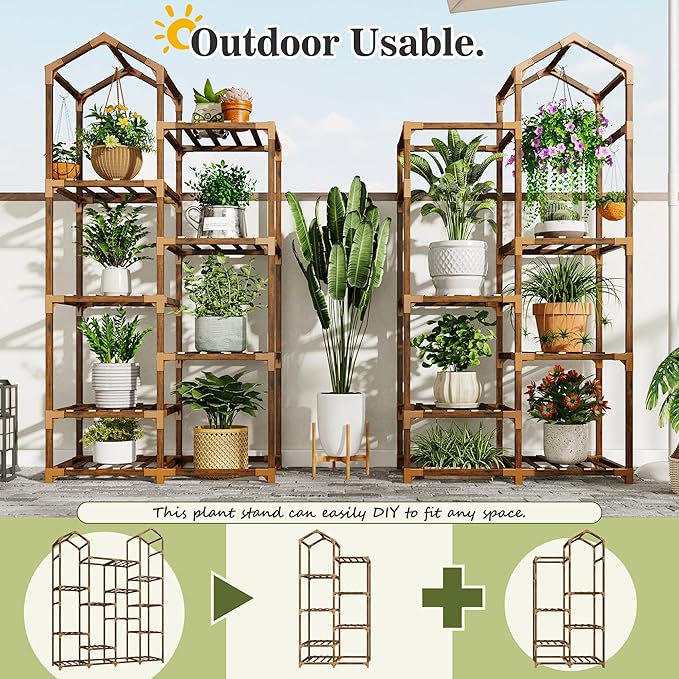 EnHomee Plant Stand Indoor Plant Stands Outdoor Tall Plant Shelf for 15-21 Pots Corner Tiered Plants Stands for Multiple Plants Wood Hanging Plants Holder for Garden Balcony Patio Window Porch EnHomee