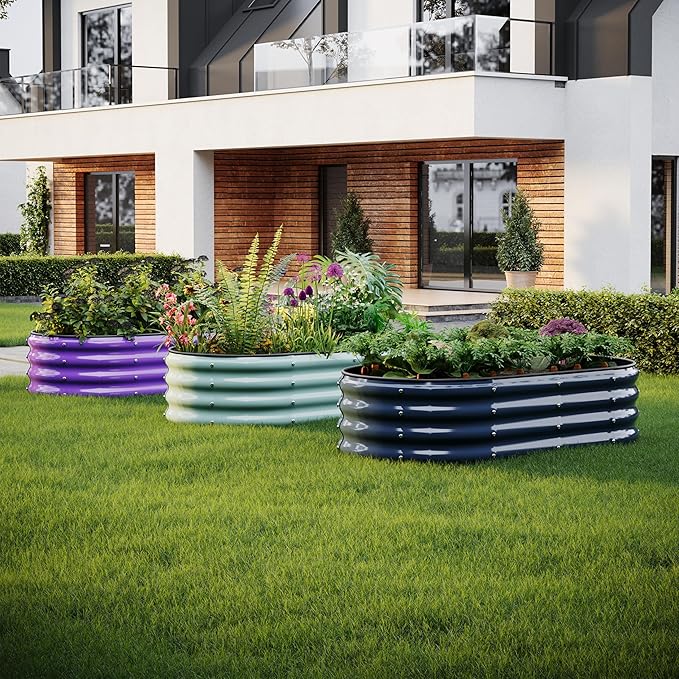 Raised Garden Bed, 4x2x1ft Raised Beds for Gardening Outdoor for Vegetables Flowers Ground Planter Box，Galvanized Raised Garden Beds ZFHgarden