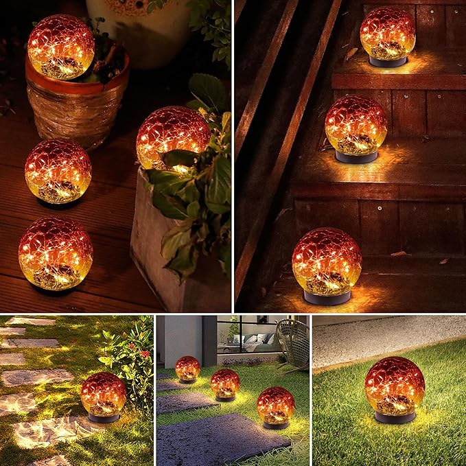Solar Globe Lights Outdoor Waterproof-Solar Balls-Solar Garden Lights-Orbs for Outside 2 Pack Cracked Glass Ball for Lawn Patio Yard Backyard Decorations MLKNK