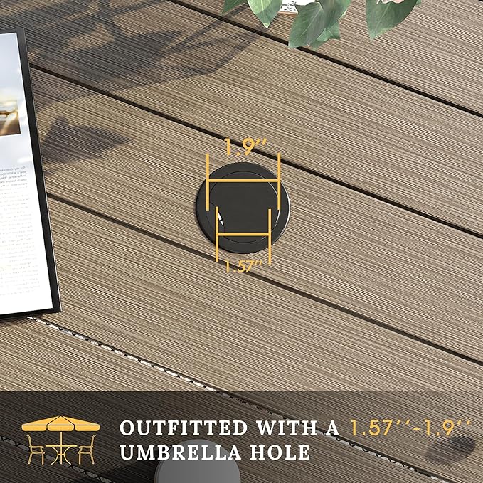 VICLLAX 5 Pieces Patio Dining Set, Outdoor Furniture Set Includes 37.8" Square Outdoor Table and 4 Stackable Patio Sling Chairs, Grey Wood-Like Tabletop and Sandshell Color Fabric HOME