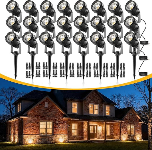 L LOHAS LED 5W Low Voltage Landscape Lighting, Christmas Outdoor Spot Lights with Connectors, 12V 24V IP66 Waterproof 3000K Warm White Plug in Spotlights for Yard, Garden, Pathway, House (24 Pack) LLOHASLED