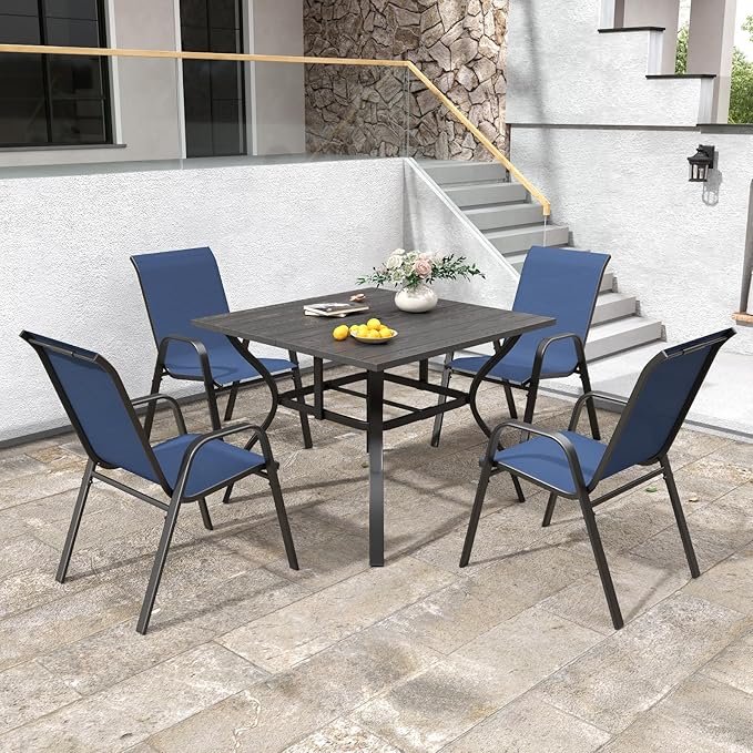 Patio Chairs, Stackable Outdoor Dining Chairs for All Weather Textilene Fabric & Metal Frame, Outdoor Chairs Set for Backyard Deck Garden (Dark Blue, Set of 4) Vimstora