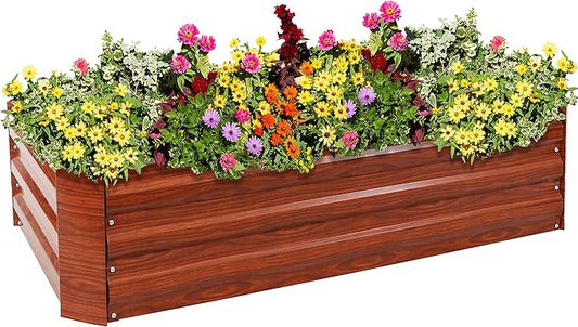 Sunnydaze 11.75" H Raised Metal Garden Bed - Galvanized Raised Garden Bed Outdoor for Vegetables and Flowers - Woodgrain - 4' x 2' Rectangle SunnydazeDecor
