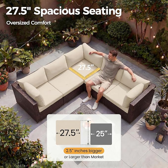 NICESOUL 9 Piece Patio Furniture Conversation Set, Extra Large Size Outdoor Rattan Sectionals with Fire Pit Table Natural Gas & Propane Convertible, 29.3'' High Back 8 Seater Deep Wide Sofa, Espresso NICESOUL