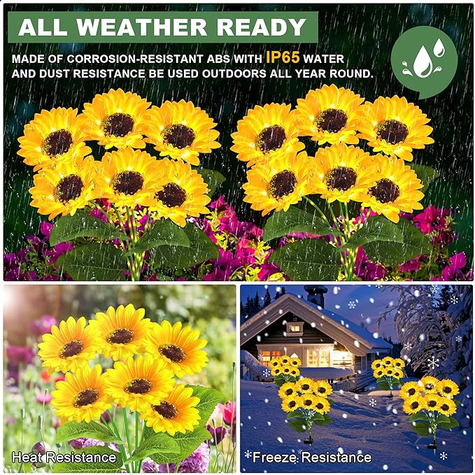 2 Pack with 12 Sunflower Solar Lights Outdoor Garden Decor,Solar Flowers Lights Waterproof,Sunflowers Gifts for Mom Women Grandma Birthday,Decorative Stakes Lights for Landscape Yard Patio Lawn EDOF
