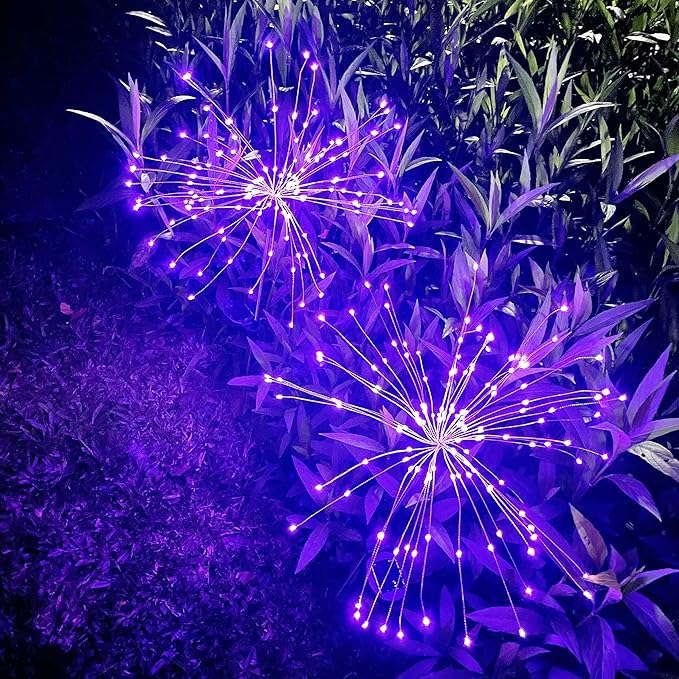 JJGoo Solar Firework Lights, 2 Pack 180 LEDs 2 Lighting Modes Solar Lights Outdoor Waterproof for Garden Patio Walkway Pathway Party Wedding Christmas Decorative - Purple JJGoo