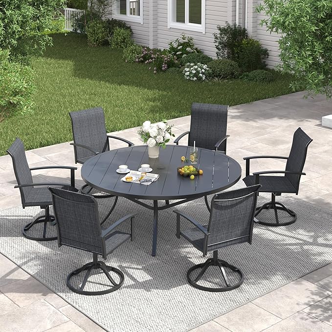VICLLAX 50" Outdoor Round Patio Table with Umbrella Hole, All Weather Metal Round Outdoor Dining Table for Lawn Garden, 6-8 Person Table, Black HOME